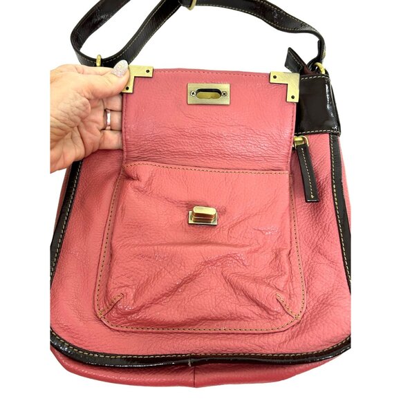 Americana By Sharif Vintage Crossbody Purse Pink Brown Strap Pockets Lined Zip - Picture 11 of 16